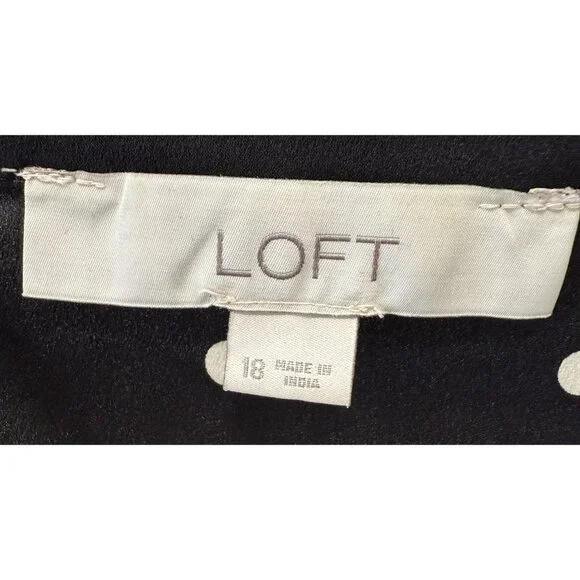 Loft Black White Dress Polka Dot Button-Down Long Sleeves 18 Midi Office Wear - Picture 5 of 6